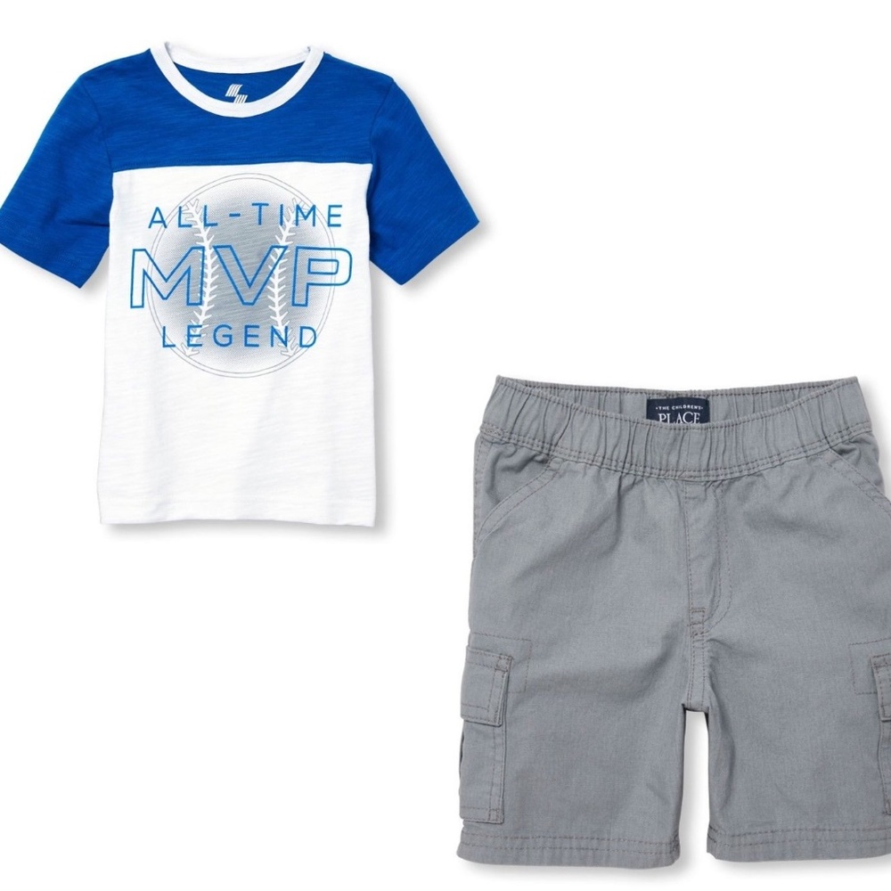 CHILDREN'S PLACE Baseball Shirt and Gray Shorts - Picture 1 of 3